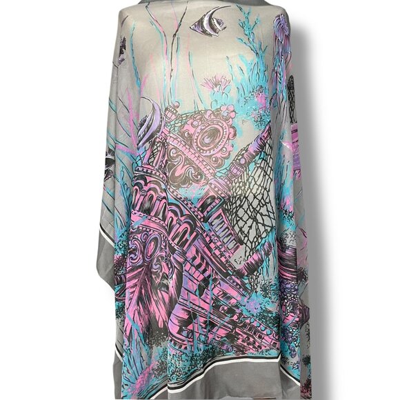 Shipwreck Scarf Lightweight Sea Ocean Underwater Scene Fish Gray‎ Pink Large - Picture 1 of 12